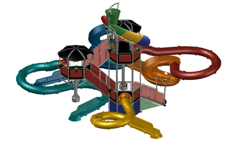 aquatic slide, slide, multi slide, slide tower