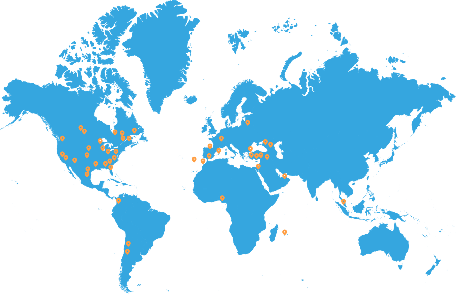 World map showing global locations of 365 Splash Park aquatic playgrounds.